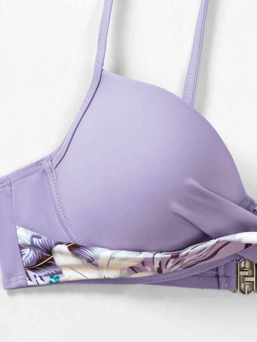 SHEIN DWUCZĘŚCIOWY KOSTIUM KĄPIELOWY BIKINI WZÓR ROŚLINNY S09__S