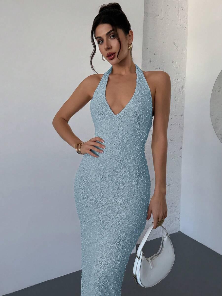 FIRERIE NIEBIESKA MAXI SUKIENKA V-NECK S06__S