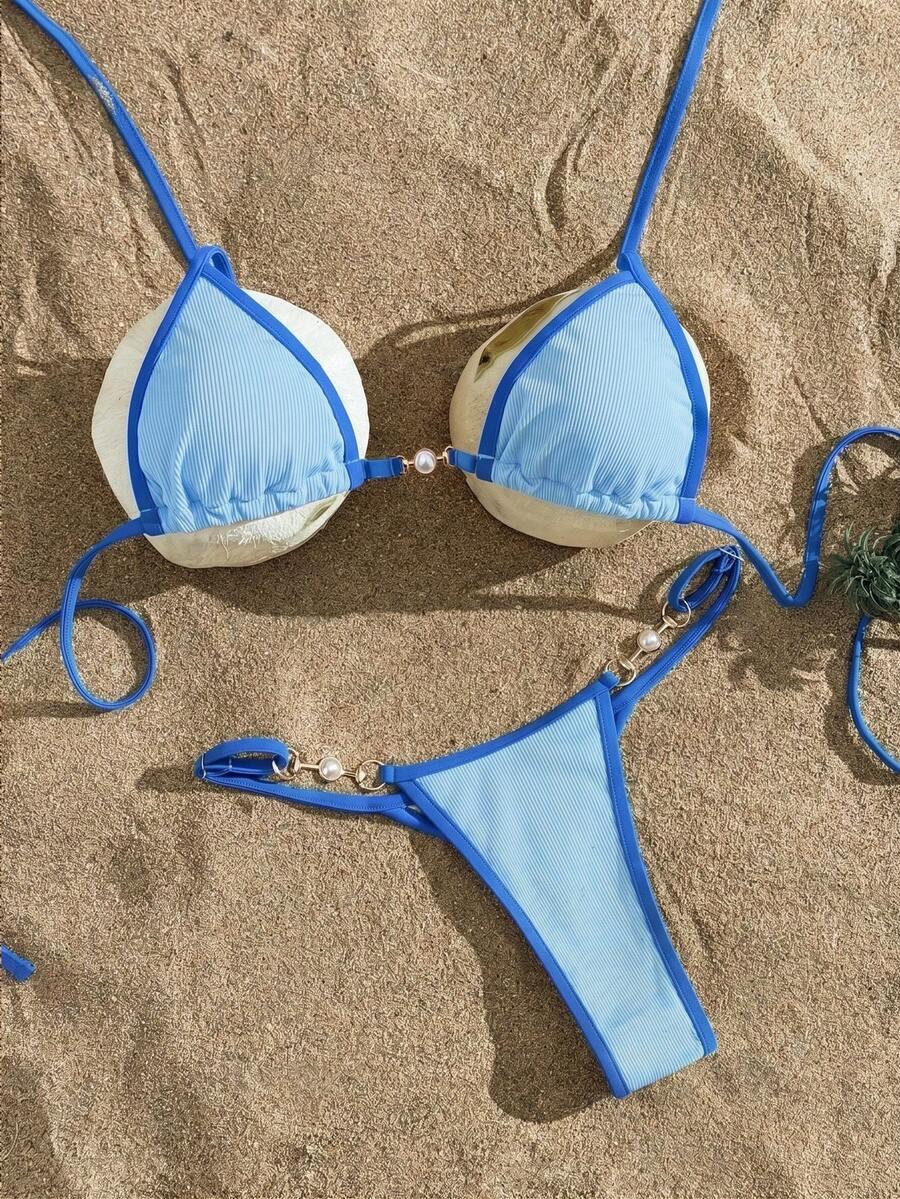 SHEIN NIEBIESKI STRÓJ KĄPIELOWY DWUCZĘŚCIOWY S09__XXS