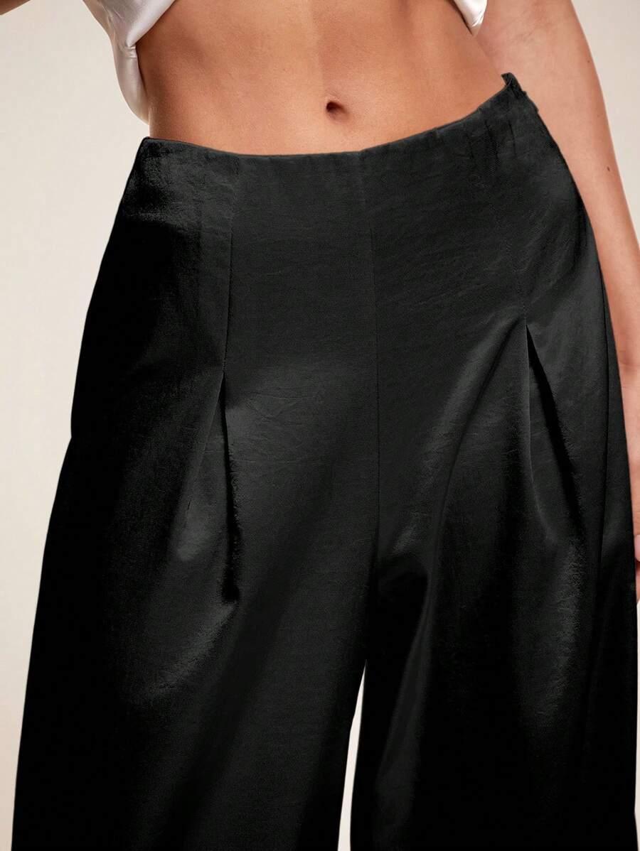 SHEIN CZARNE SATYNOWE SPODNIE S06__S