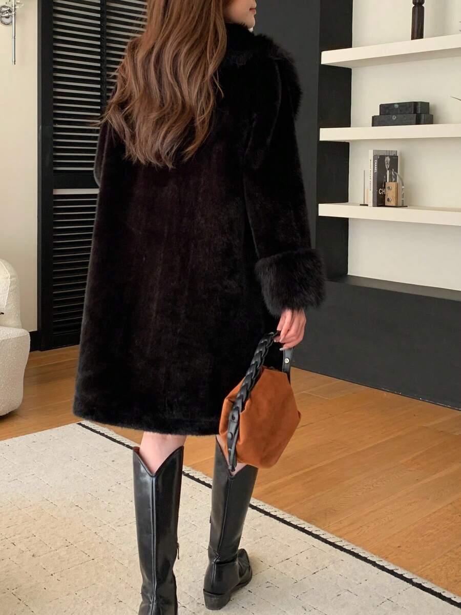 SHEIN CZARNE SZTUCZNE FUTRO W01__L