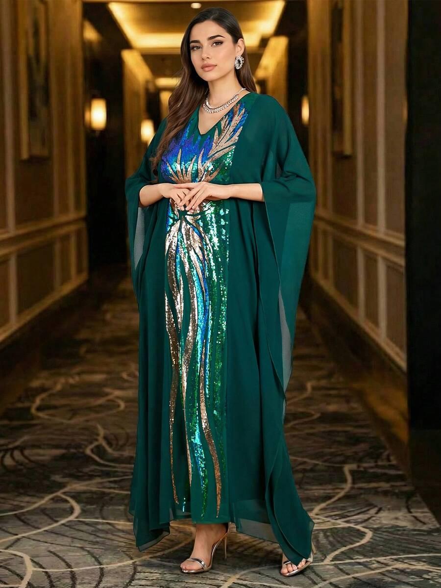 SHEIN ZIELONA MAXI SUKIENKA CEKINY S06__S