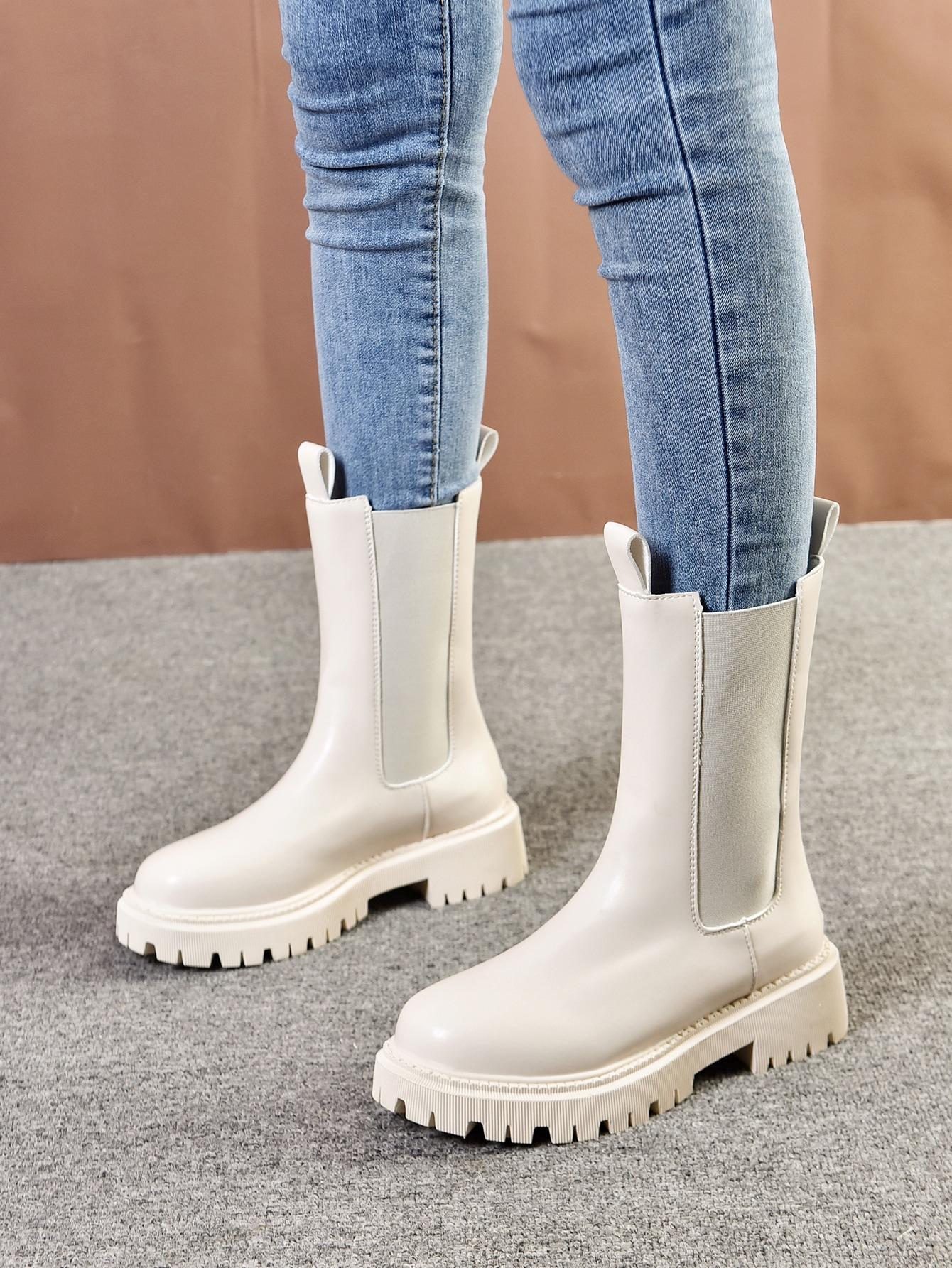 SHEIN KREMOWE BOTKI IMITACJA SKÓRY W01__37,5