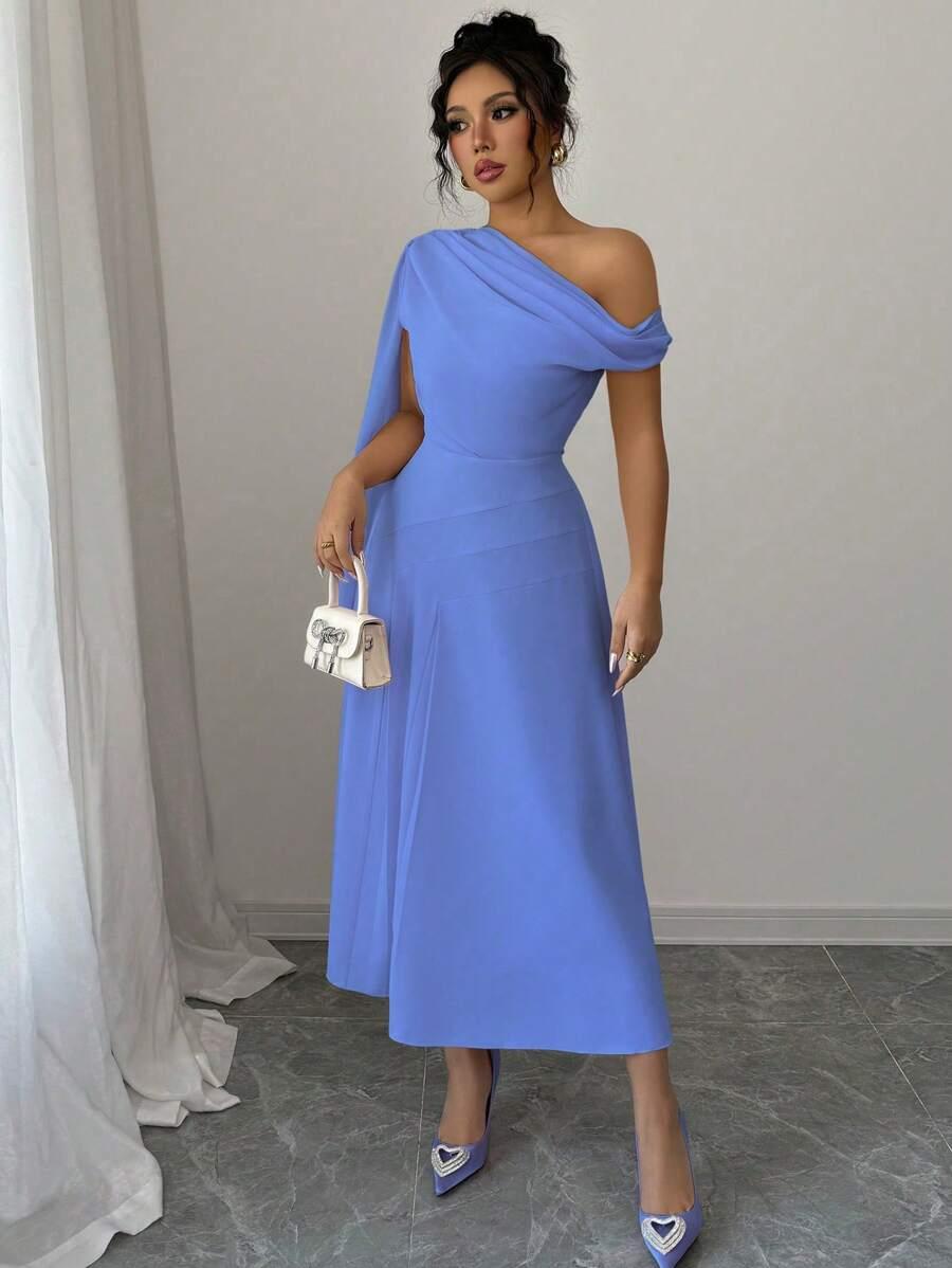 SHEIN NIEBIESKA SUKIENKA ODKRYTE RAMIĘ S06__S
