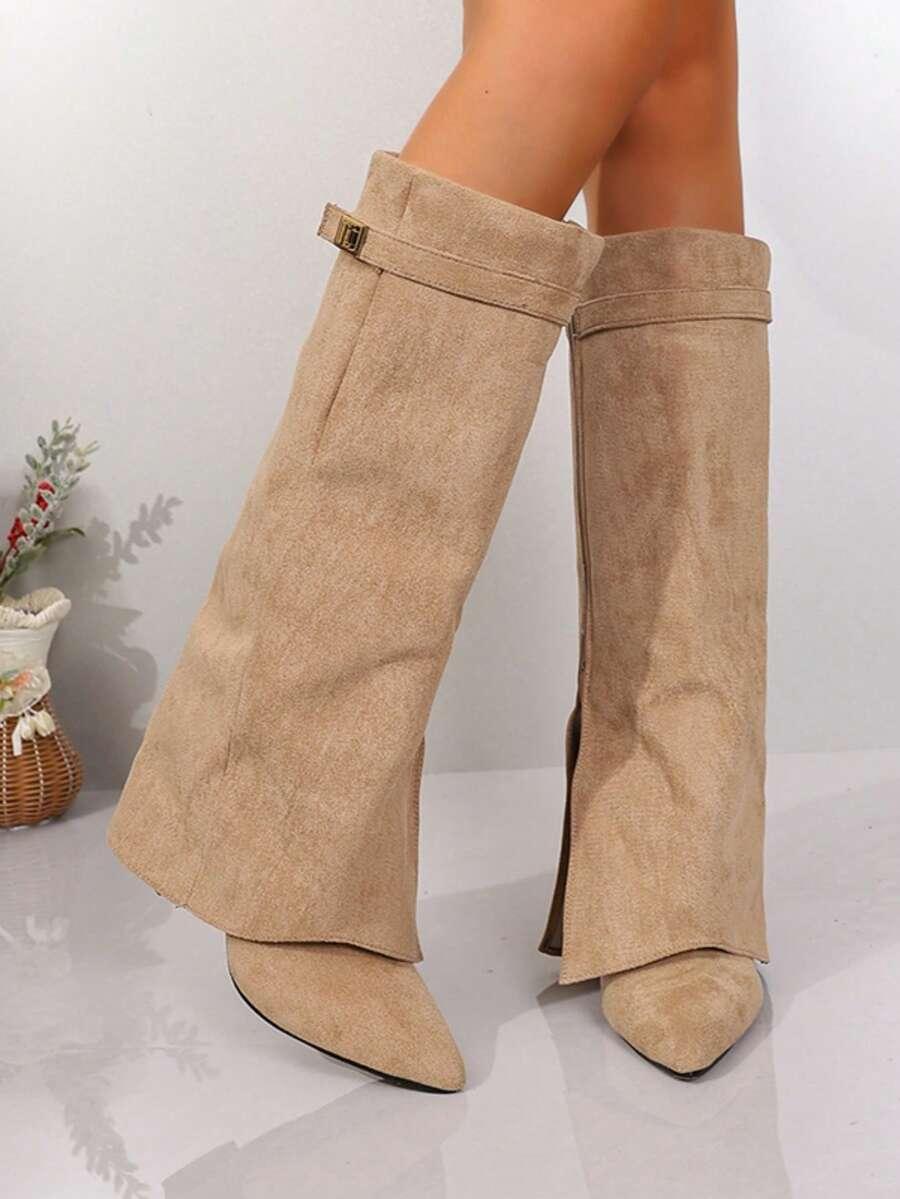 SHEIN BEŻOWE KOZAKI IMITACJA ZAMSZU W01__38