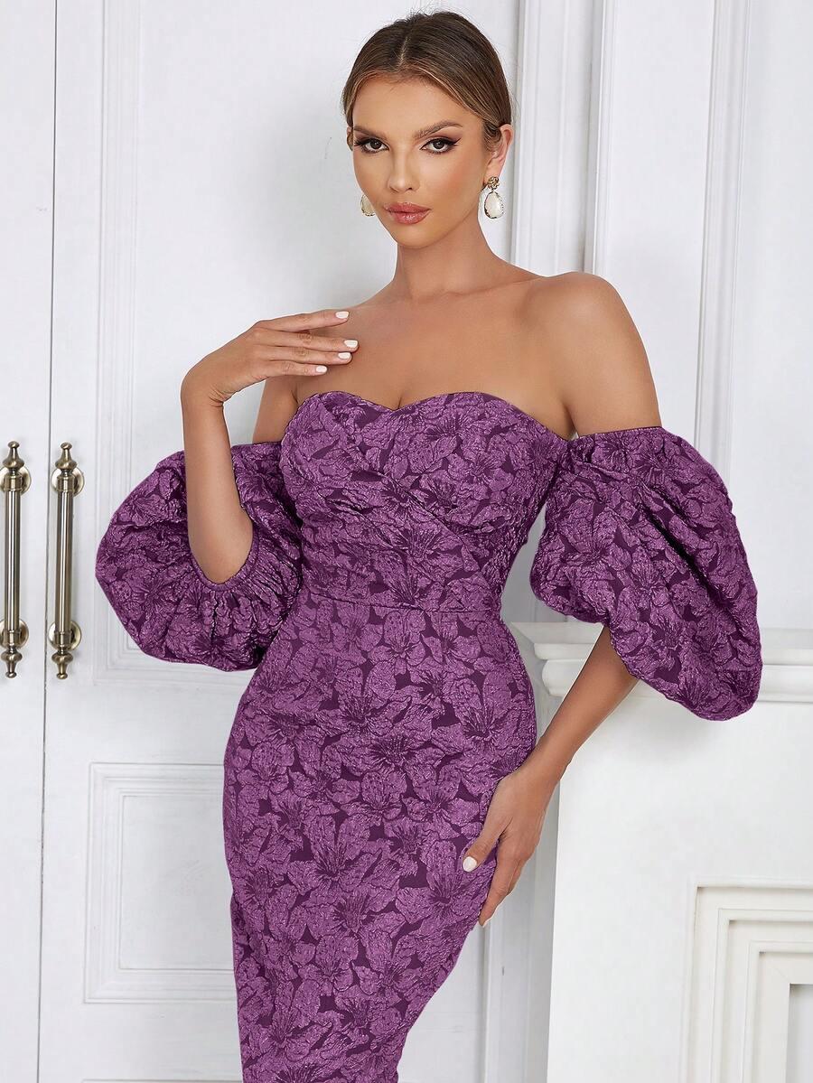 SHEIN ŻAKARDOWA SUKIENKA ODKRYTE RAMIONA ROZCIĘCIE PK01__XS
