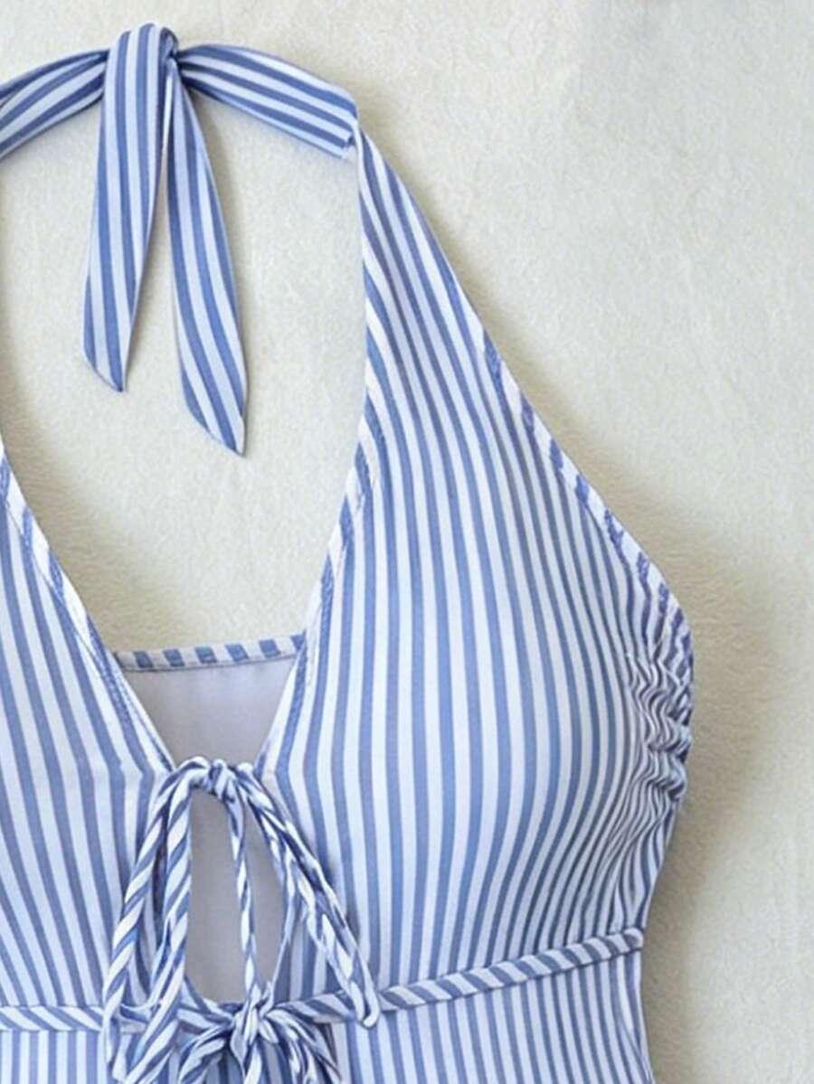 SHEIN NIEBIESKI JEDNOCZĘŚCIOWY STRÓJ KĄPIELOWY W PASKI S09__52