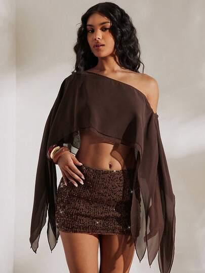 SHEIN BRĄZOWY LUŹNY TOP S06__M