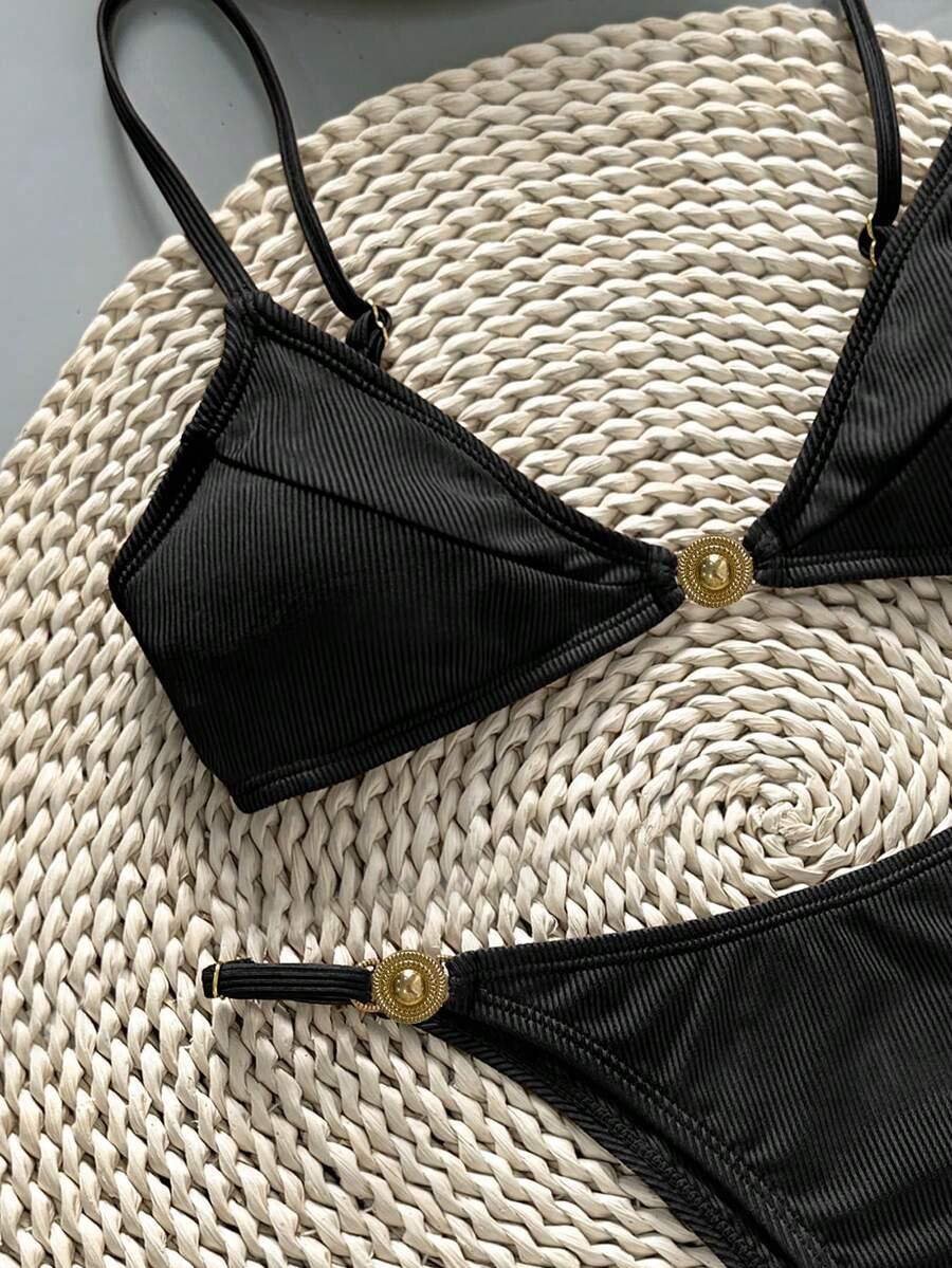 SWIM CHICCIA DWUCZĘŚCIOWY CZARNY STRÓJ KĄPIELOWY ZDOBIENIE S09__L