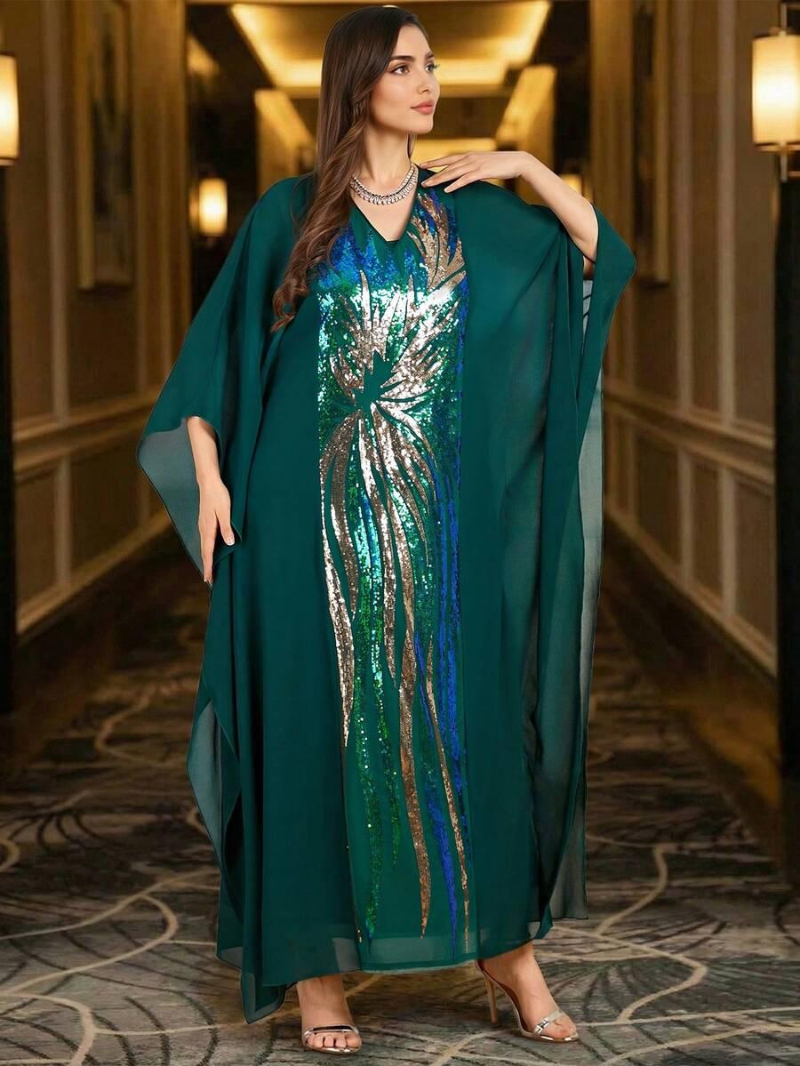 SHEIN ZIELONA MAXI SUKIENKA CEKINY S06__S