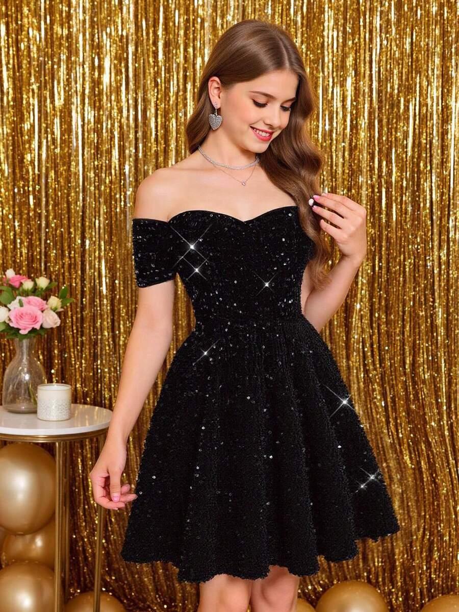 SHEIN CZARNA MINI SUKIENKA ZDOBIENIE S06__164/170