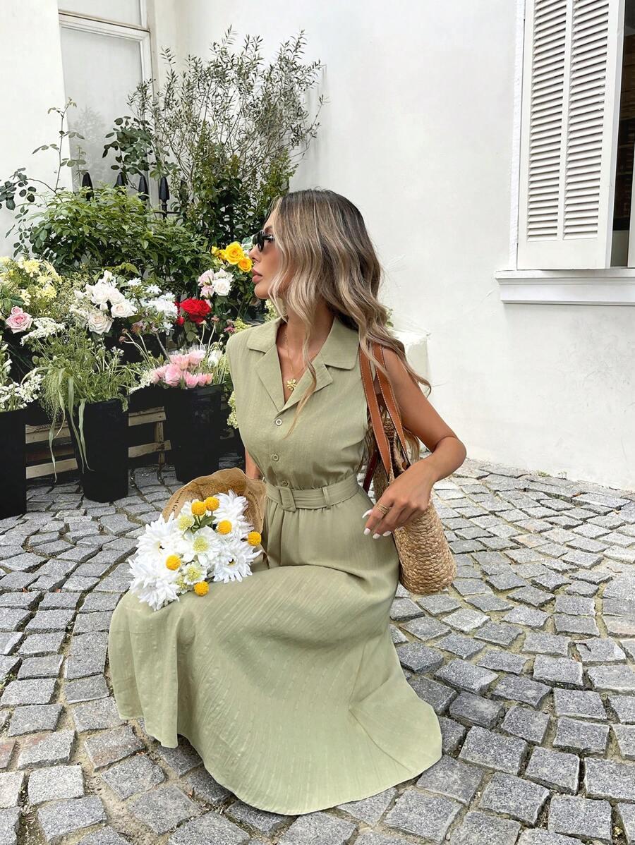 SHEIN ZIELONA SUKIENKA PASEK S06__L