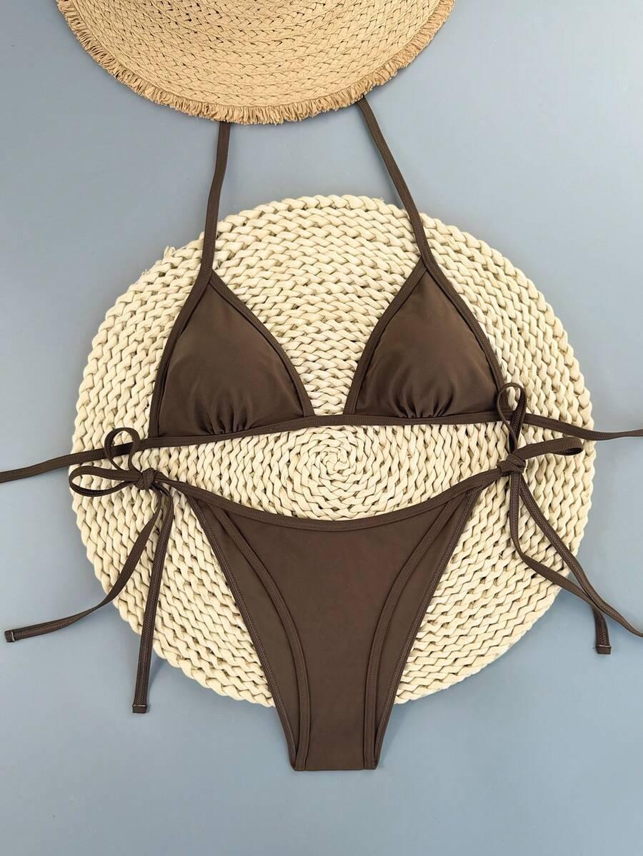 SHEIN BRĄZOWA GÓRA OD BIKINI WIĄZANIE S09__XS