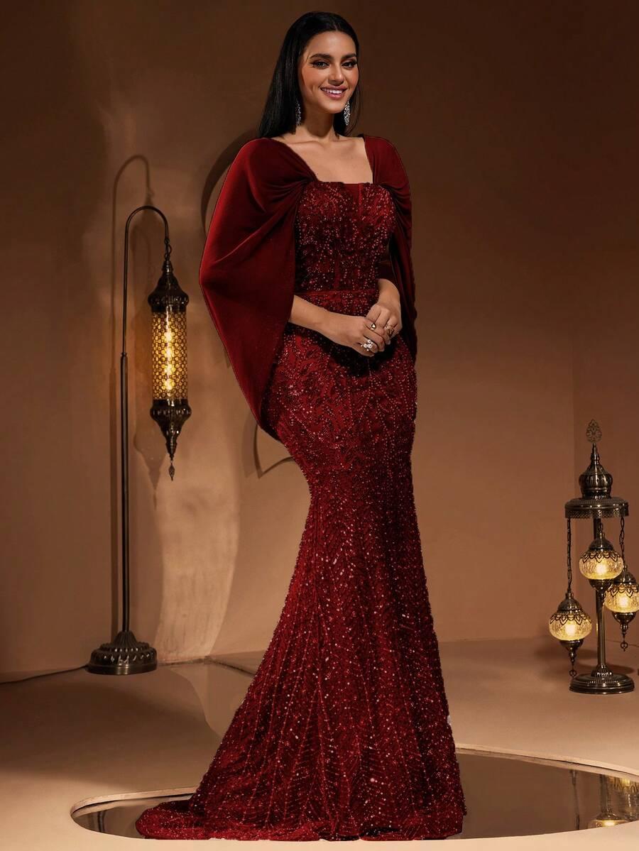 SHEIN CZERWONA MAXI SUKIENKA ZDOBIENIE S06__50