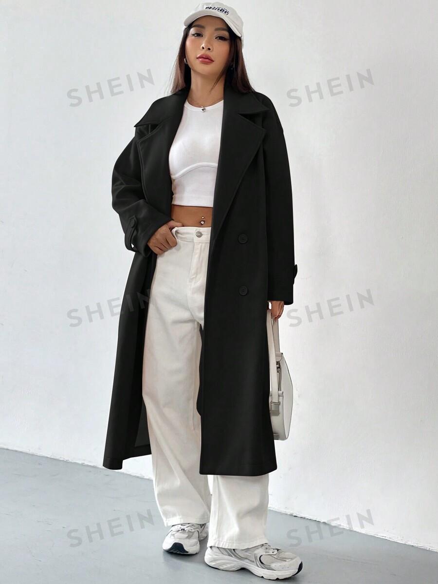 SHEIN CZARNY KLASYCZNY PŁASZCZ S06__S