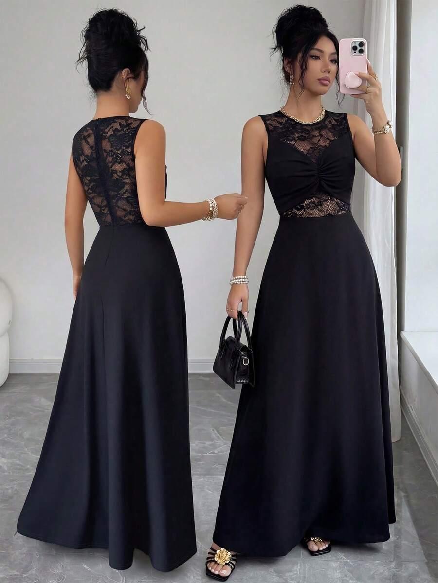ELENZGA CZARNA MAXI SUKIENKA KORONKA S06__M