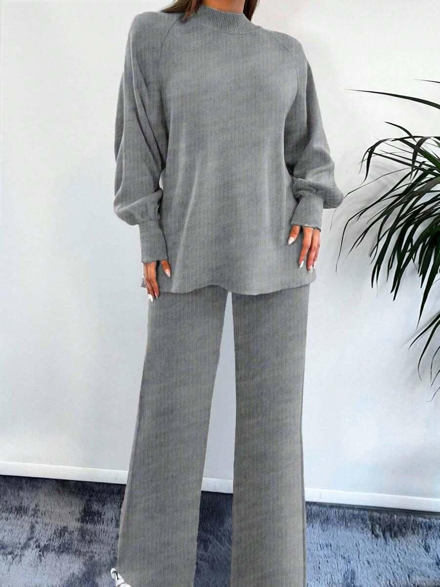 SHEIN SZARY DZIANINOWY KOMPLET SWETER SPODNIE PK01__OS