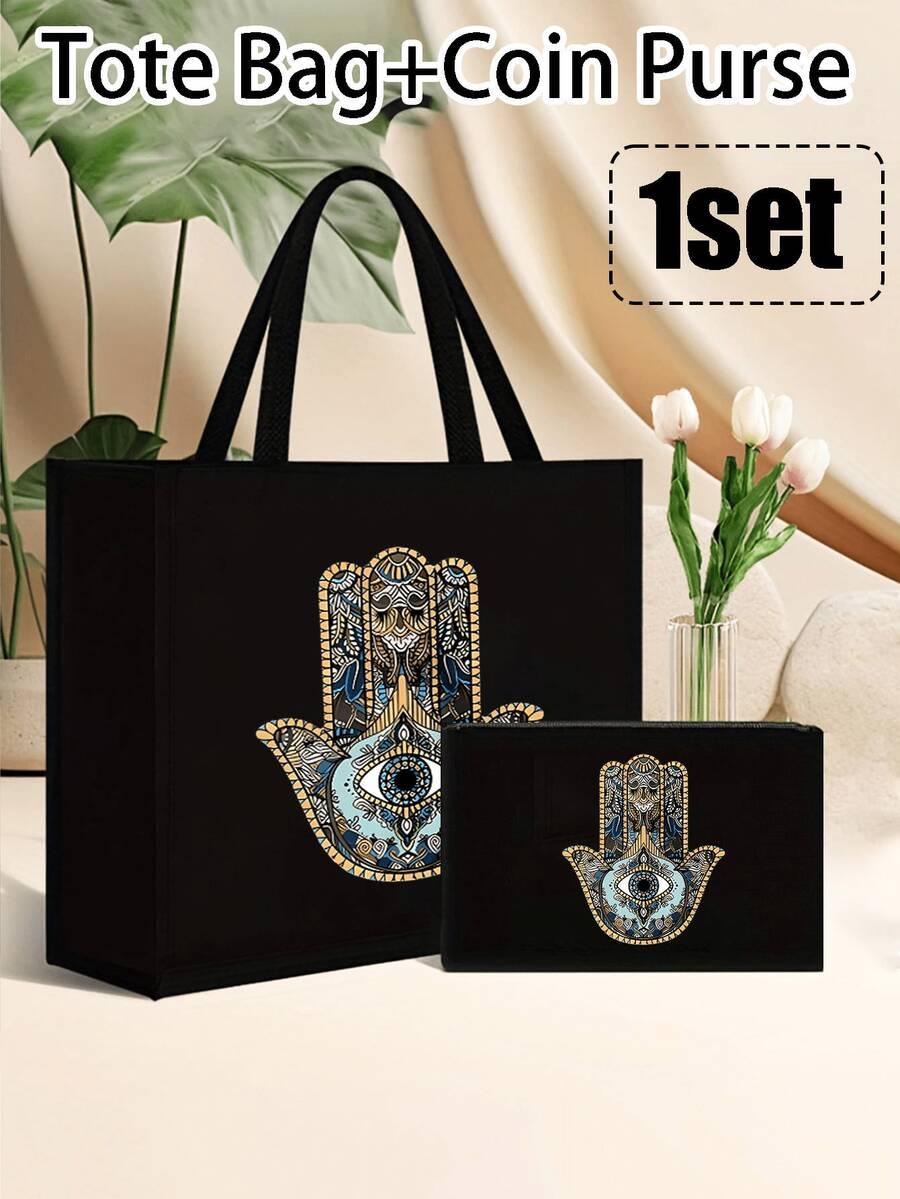 SHEIN CZARNA TORBA Z KOSMETYCZKĄ S07__30X35CM
