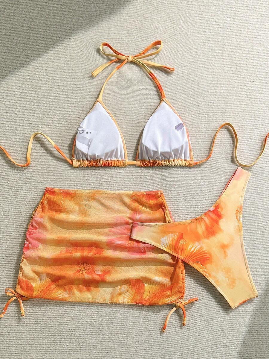 SHEIN POMARAŃCZOWY TRZYCZĘŚCIOWY STRÓJ KĄPIELOWY S09__46