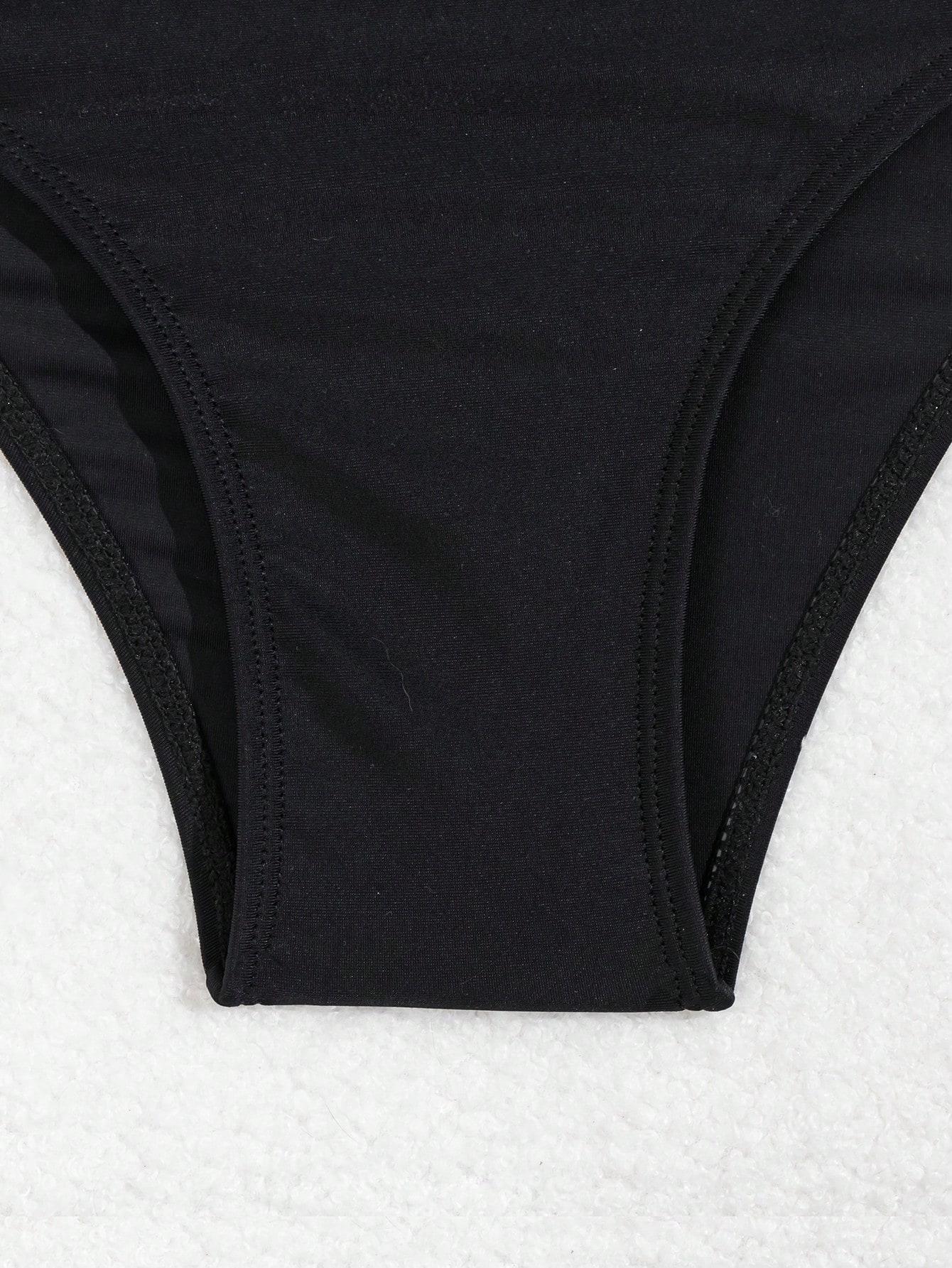 SHEIN CZARNY DWUCZĘŚCIOWY STRÓJ KĄPIELOWY WIĄZANIE S09__L