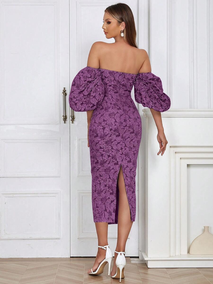 SHEIN ŻAKARDOWA SUKIENKA ODKRYTE RAMIONA ROZCIĘCIE PK01__XS