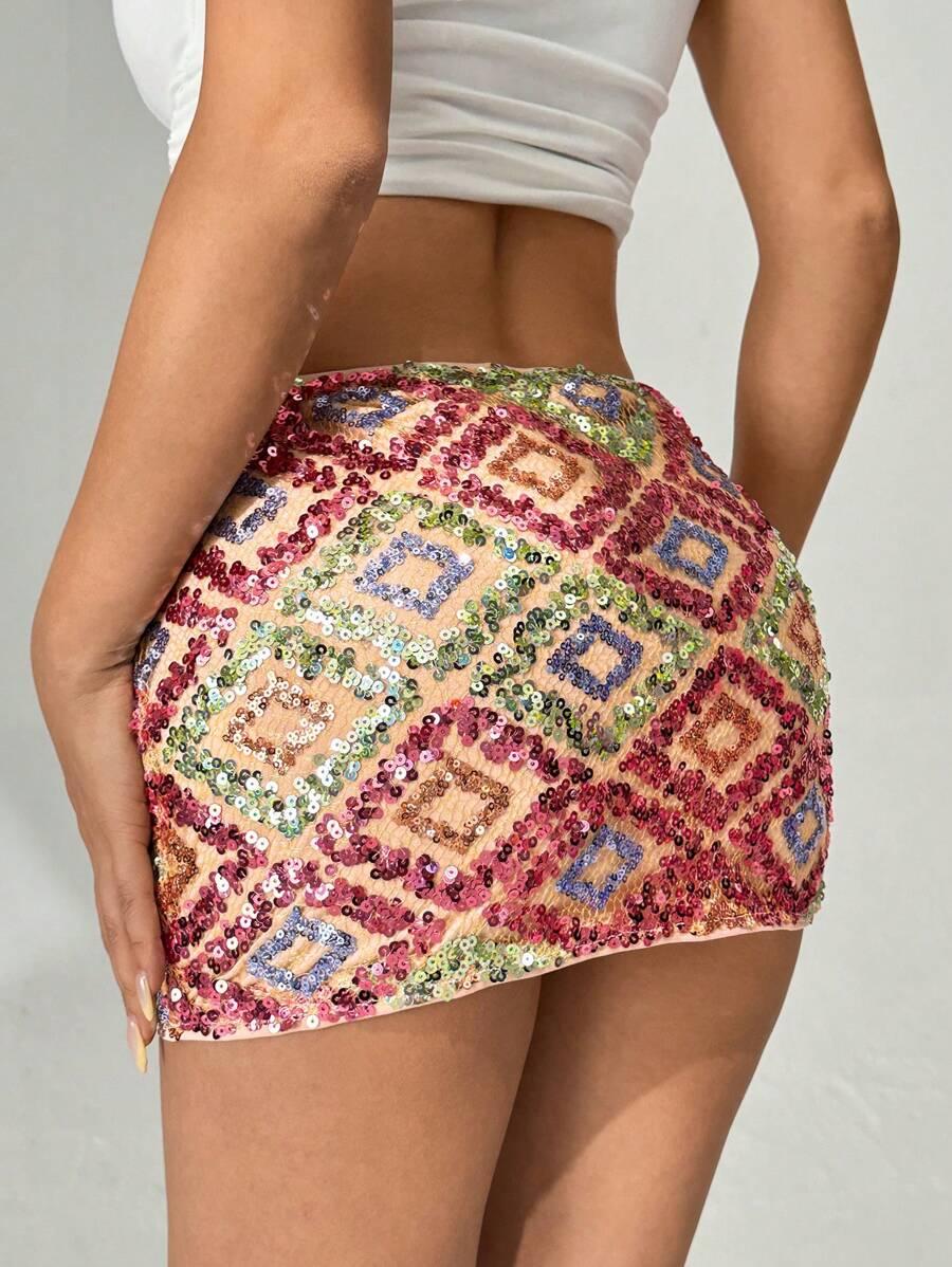 SHEIN CEKINOWA MINI SPÓDNICA S06__M