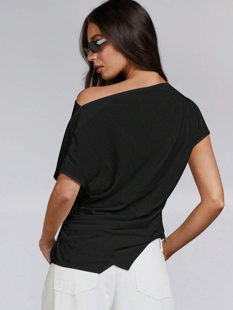 SHEIN CZARNY ASYMETRYCZNY TOP S06__L