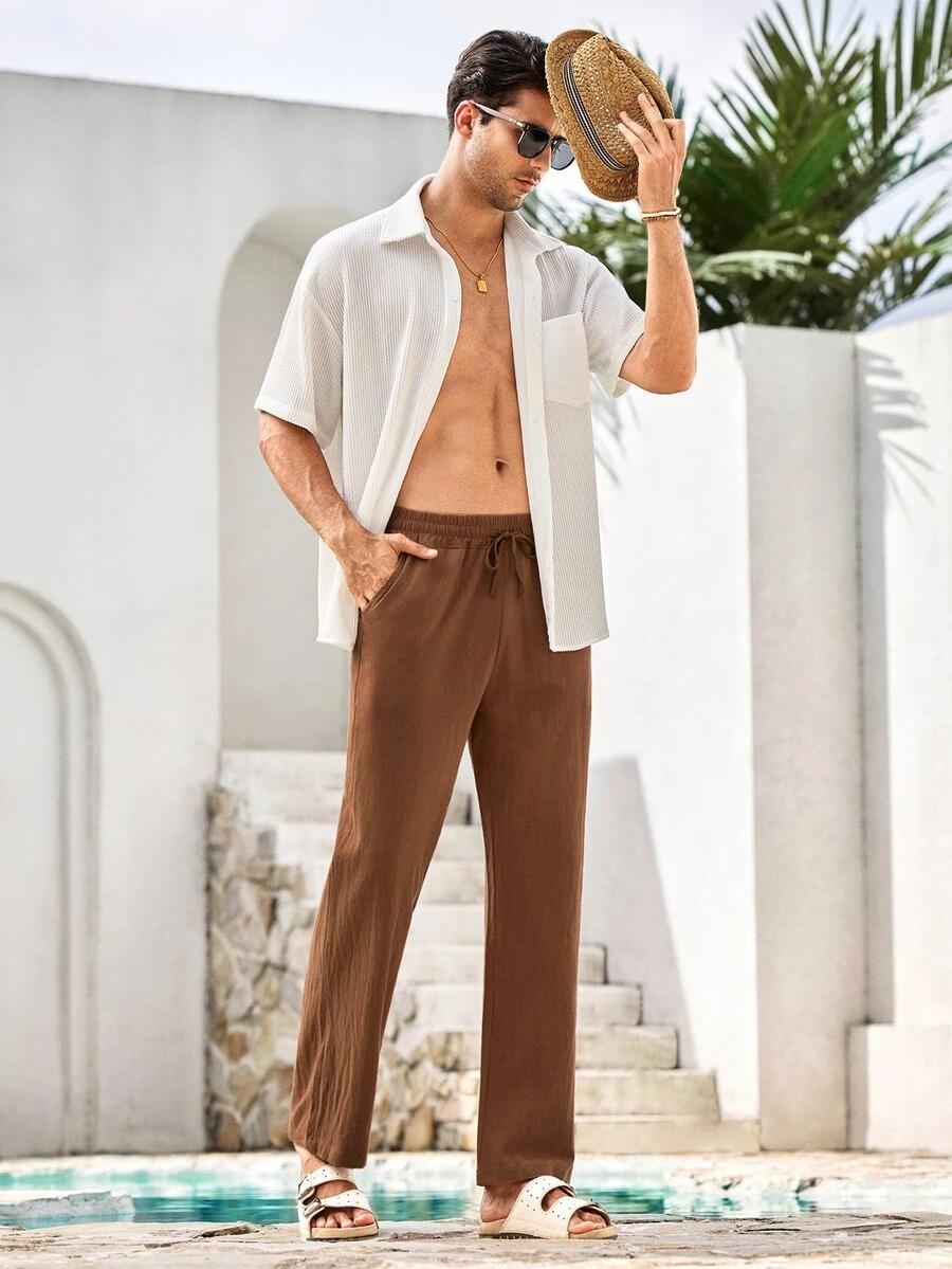 MERCER HAUS BRĄZOWE SPODNIE CASUAL PK01__XXXL