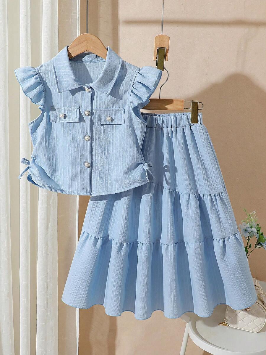 SHEIN NIEBIESKI KOMPLET KOSZULA SPÓDNICA PK01__122/128