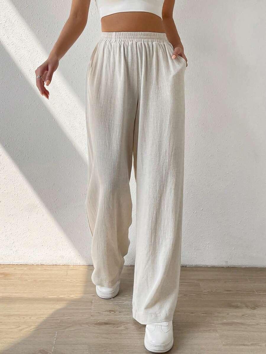 SHEIN KREMOWE SPODNIE CASUAL S06__XXL