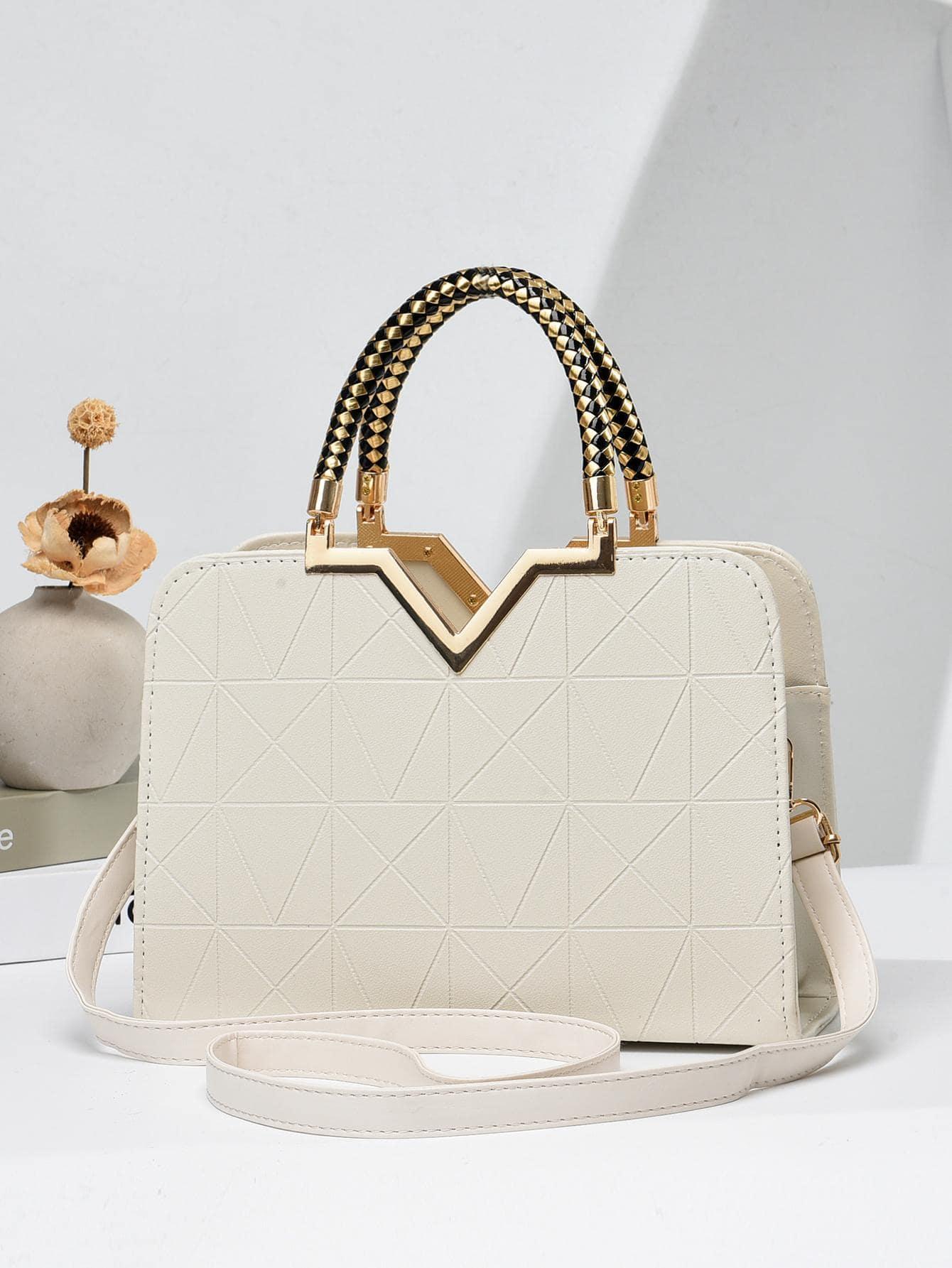 SHEIN KREMOWA TOREBKA ZDOBIENIE S07__28X11X20
