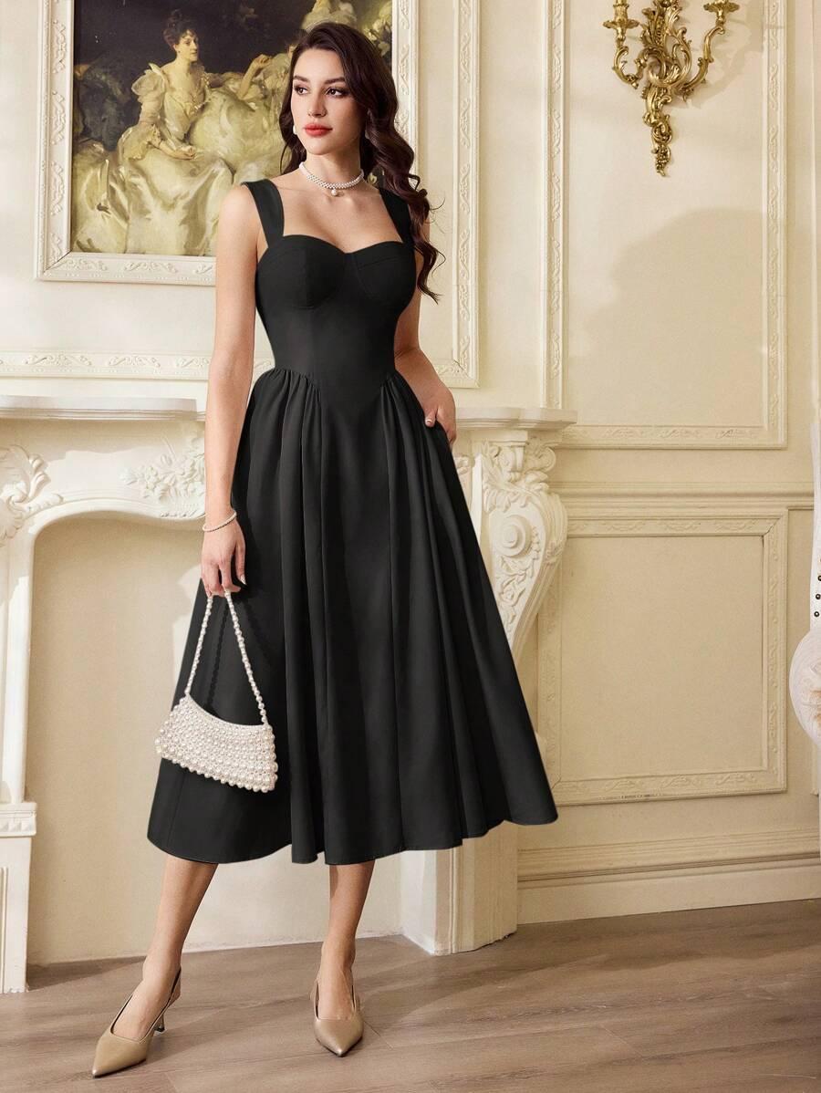 SHEIN CZARNA MIDI ROZKLOSZOWANA SUKIENKA S06__XL