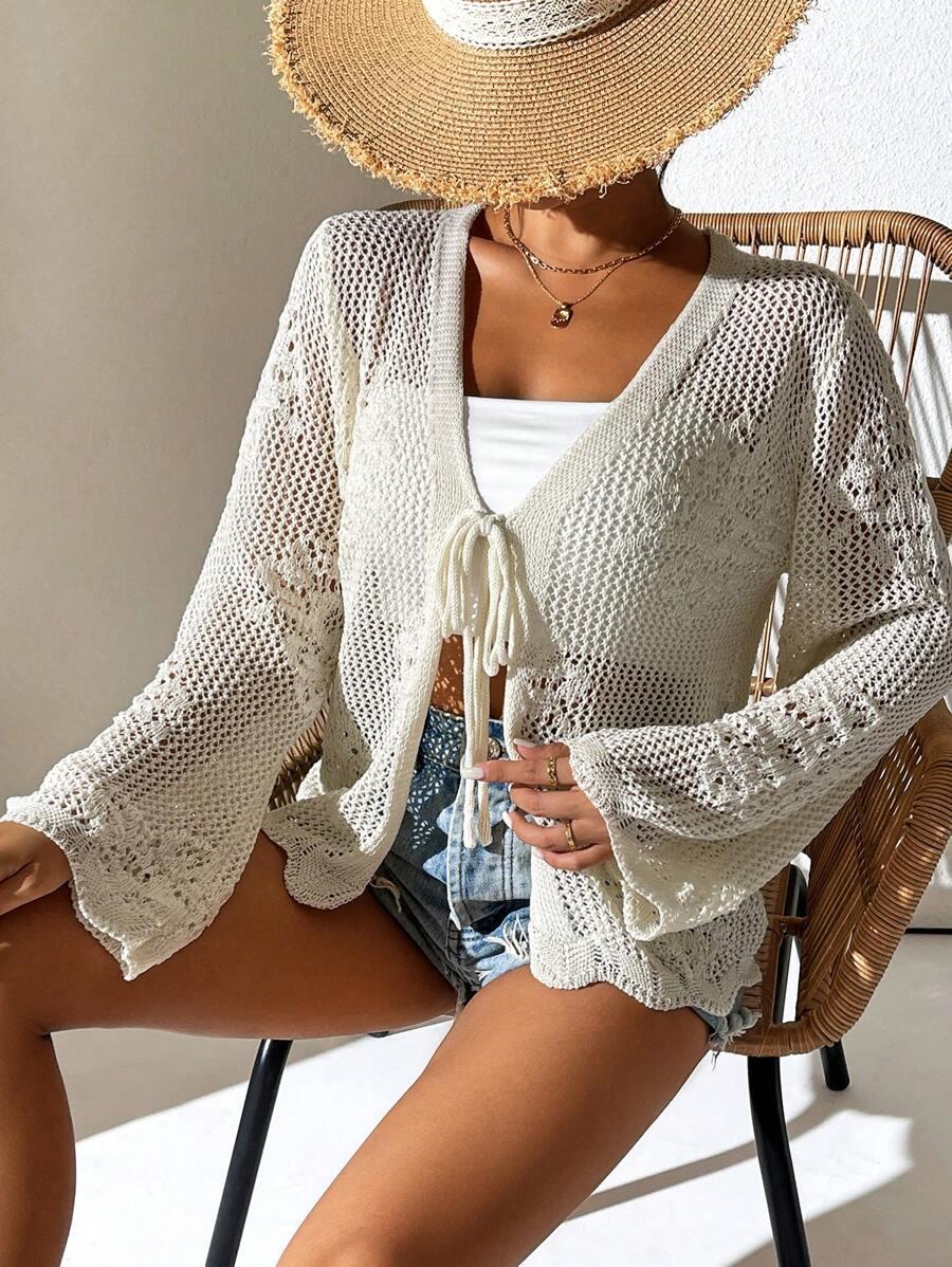 SHEIN BEŻOWY SWETER WIĄZANIE S06__XL