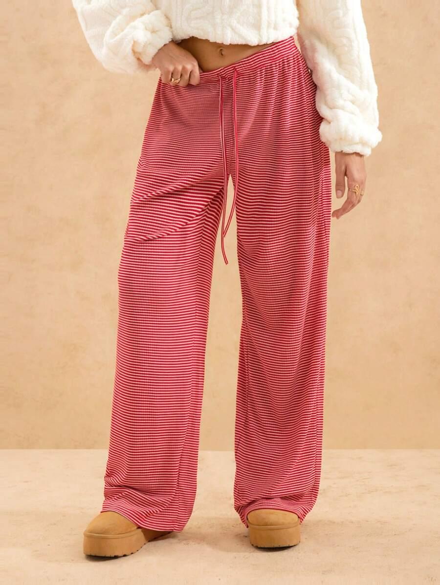 SHEIN CASUALOWE CZERWONE SPODNIE PASKI S06__XS