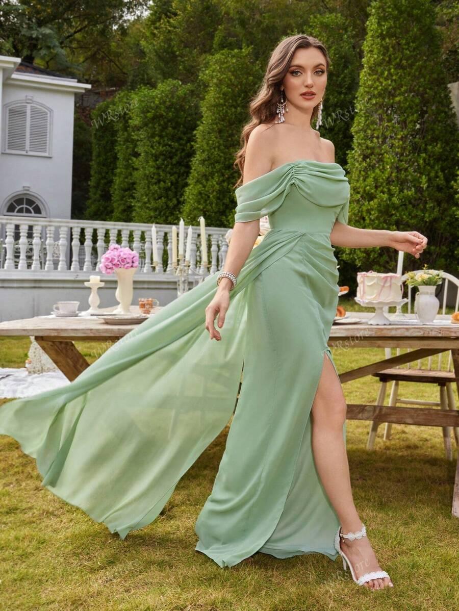 SHEIN SZYFONOWA ZIELONA MAXI SUKIENKA ROZCIĘCIE S06__XL