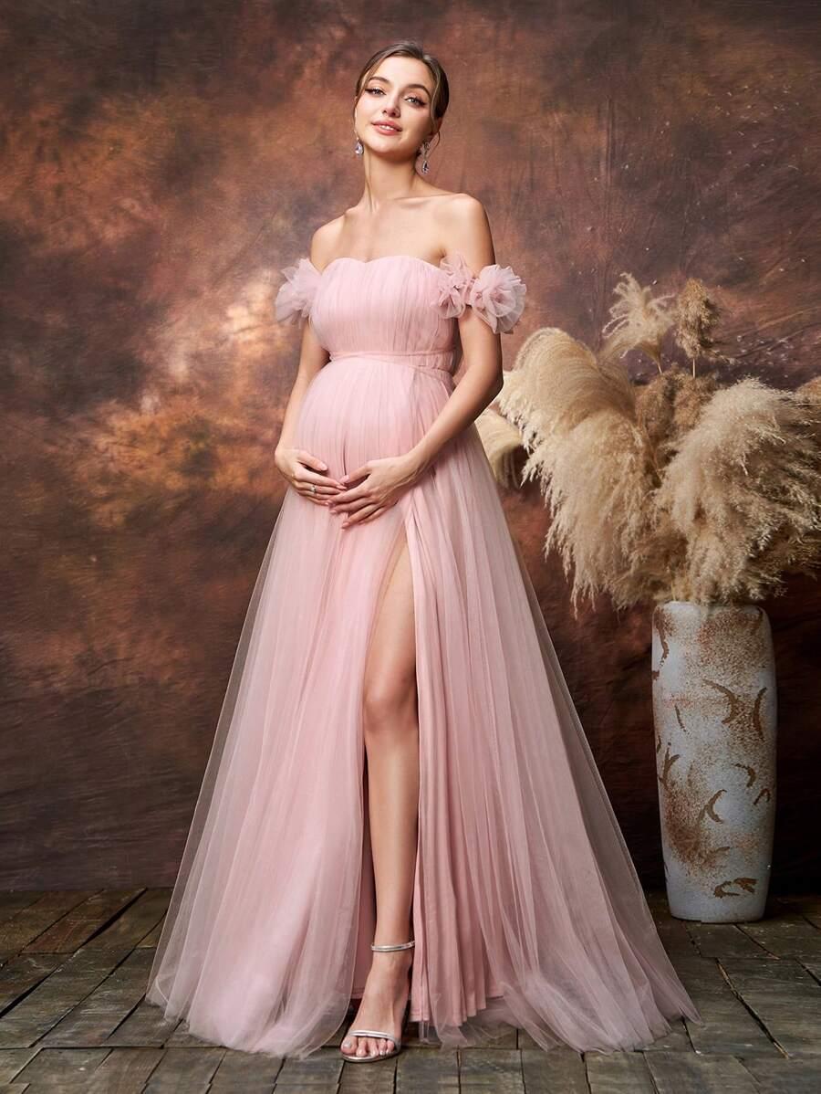 FAERIESTY CIĄŻOWA MAXI SUKIENKA TIUL ROZCIĘCIE S06__L