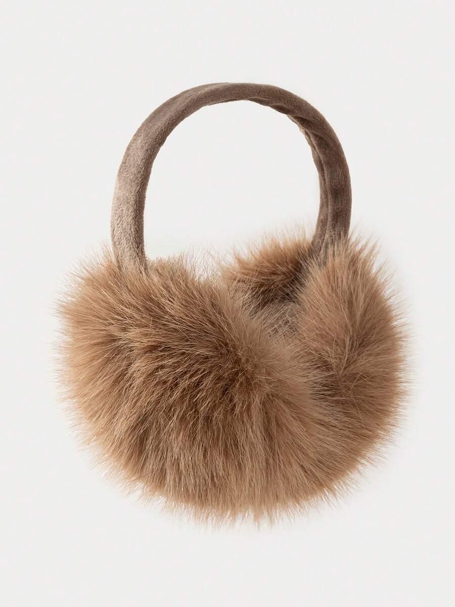 SHEIN BRĄZOWE NAUSZNIKI SZTUCZNE FUTRO W01