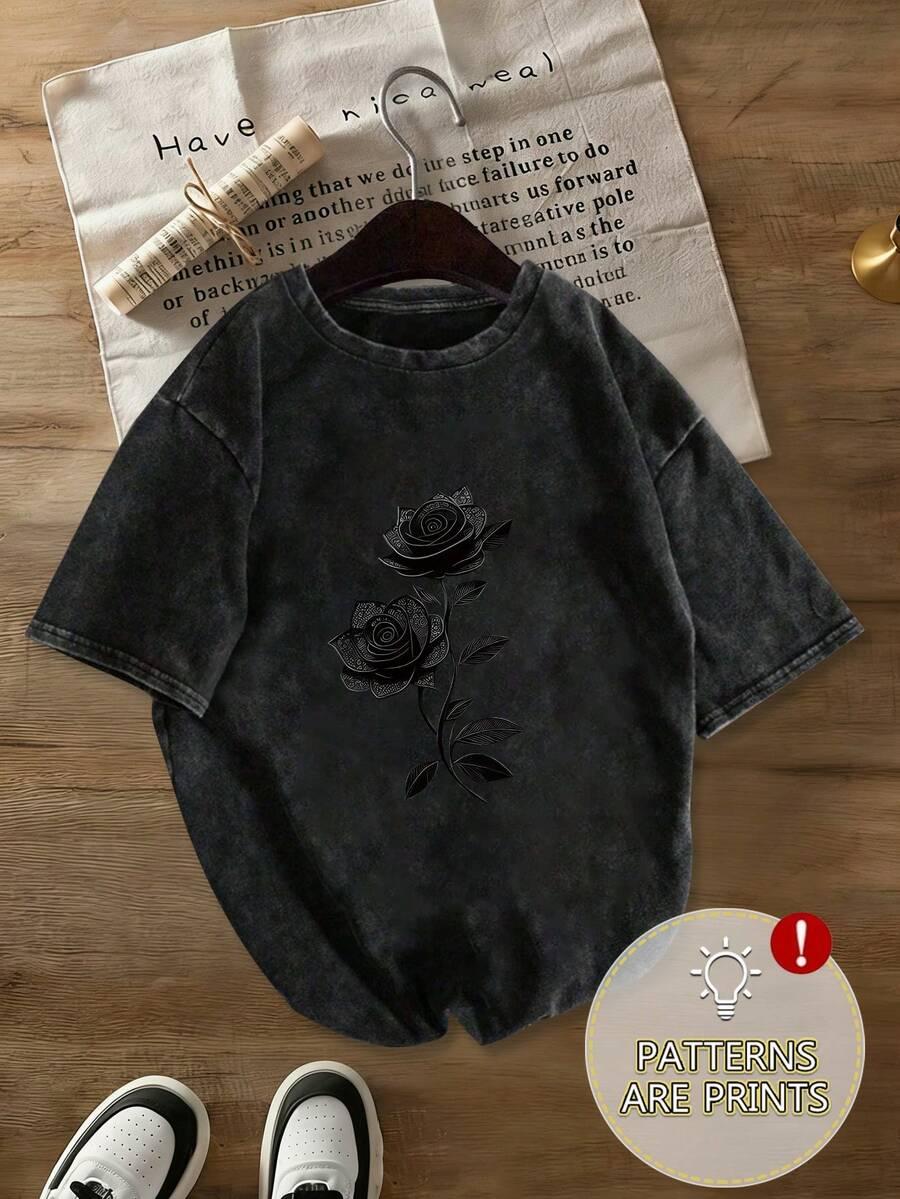 SHEIN CZARNY T-SHIRT WASH EFFECT S06__XXL