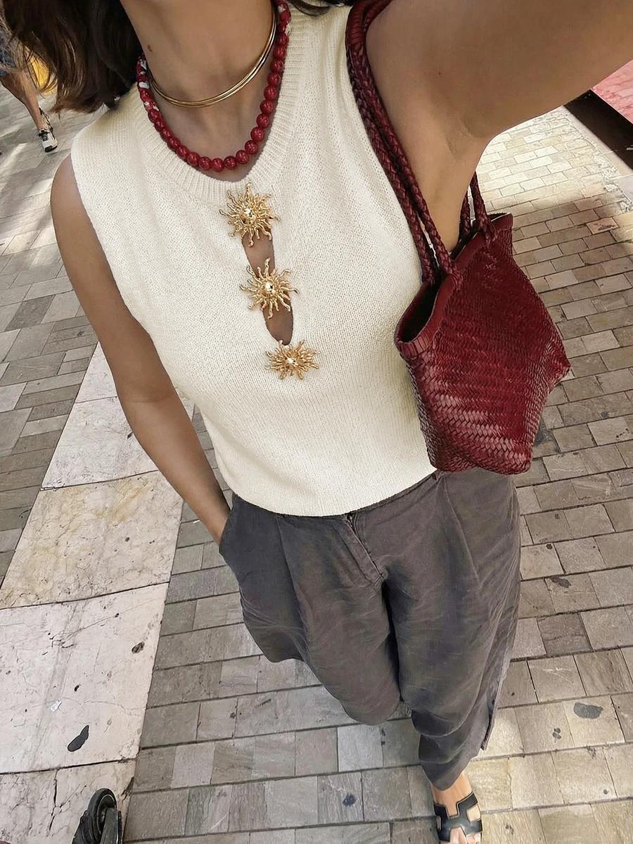 SHEIN BIAŁY DZIANINOWY TOP S06__M