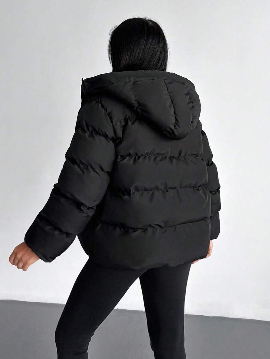 SHEIN CZARNA PIKOWANA KURTKA Z KAPTUREM W01__M