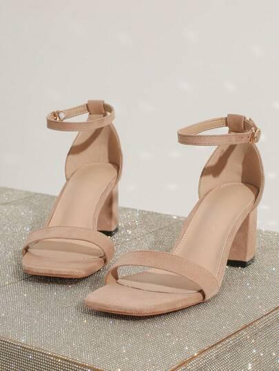 SHEIN BEŻOWE SANDAŁY IMITACJA ZAMSZU S06__39