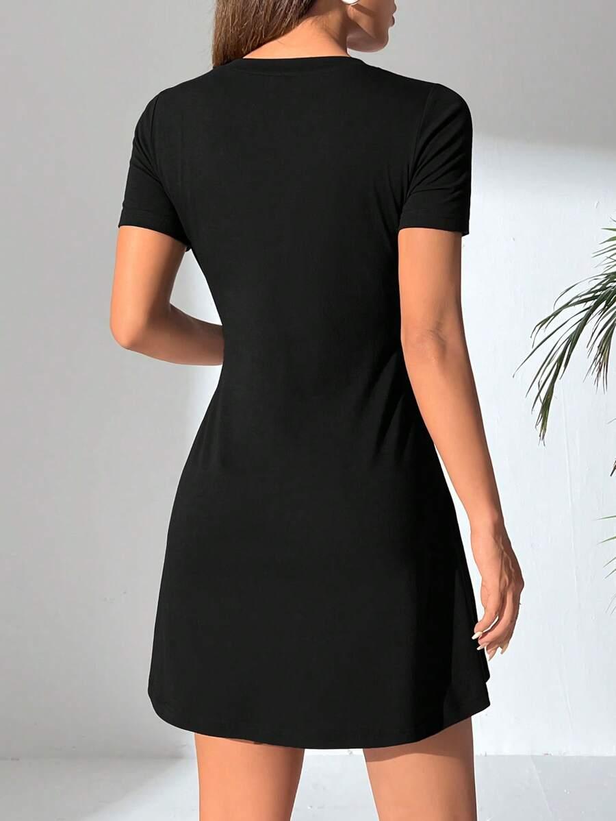 SHEIN CZARNA MINI SUKIENKA KRÓTKI RĘKAW S06__L