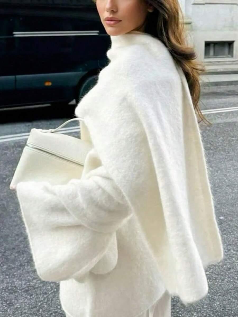 SHEIN KREMOWY SWETER DŁUGI RĘKAW SZALIK PK01__M