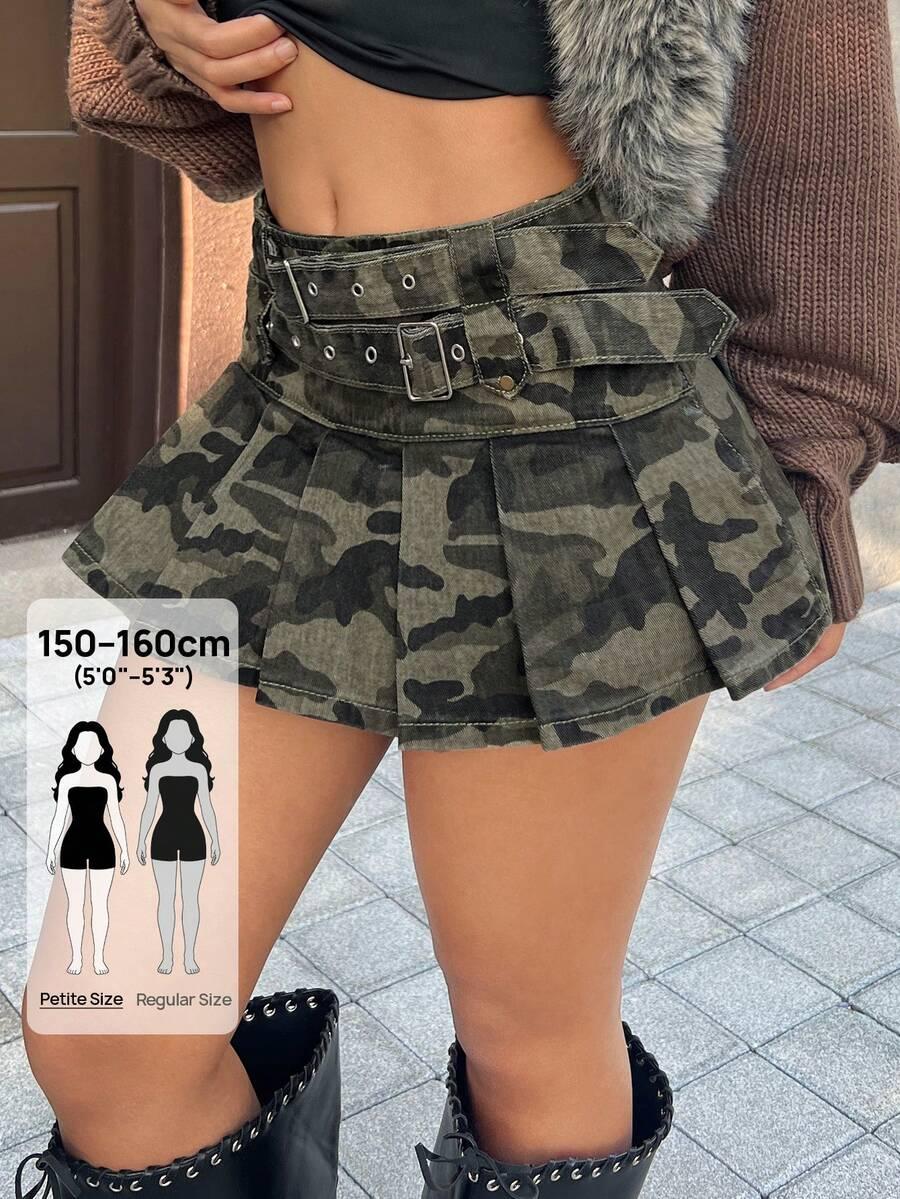 SHEIN JEANSOWA PLISOWANA MINI SPÓDNICA MORO S06__S