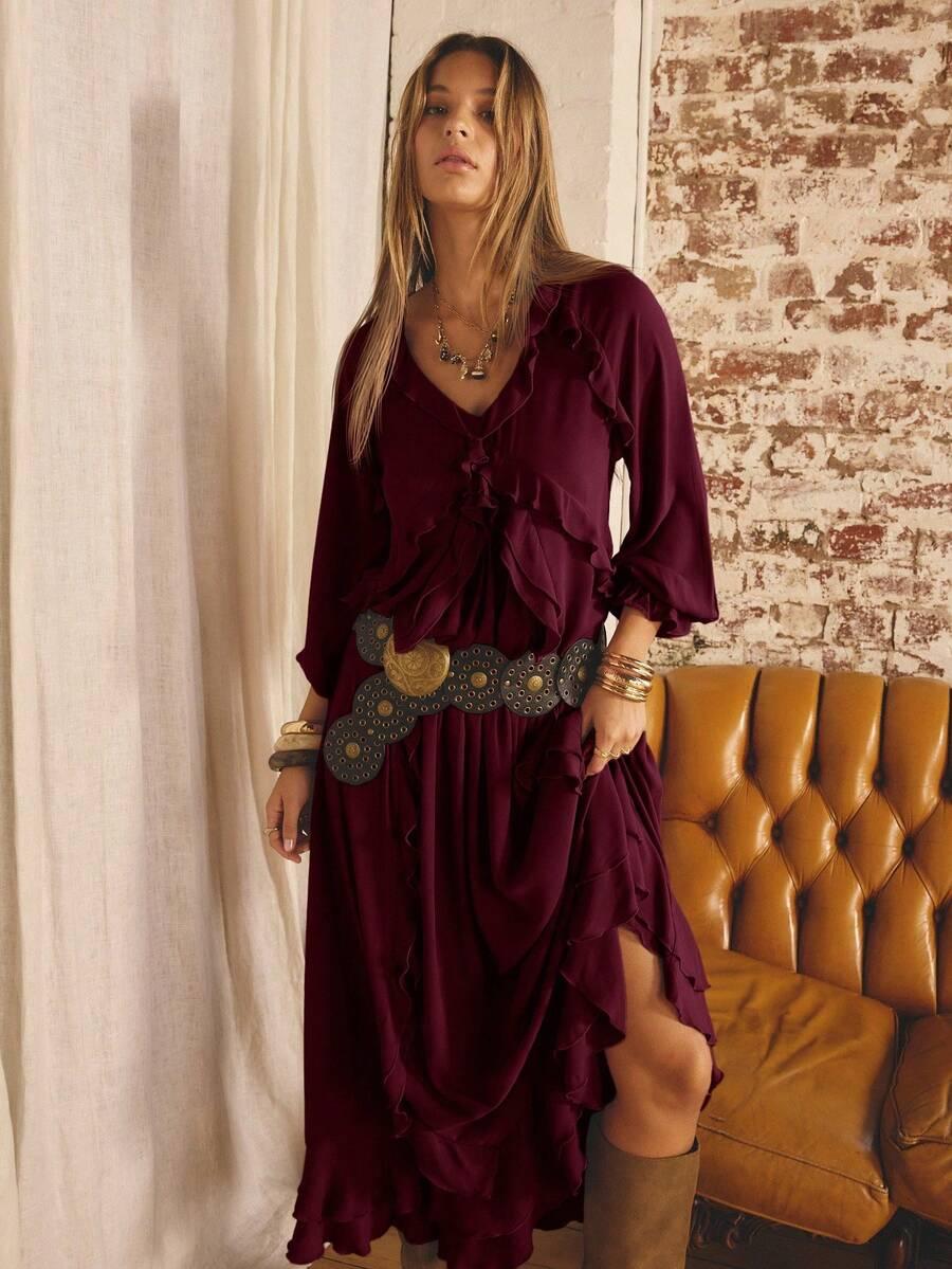 SHEIN BORDOWA MAXI SUKIENKA S06__M