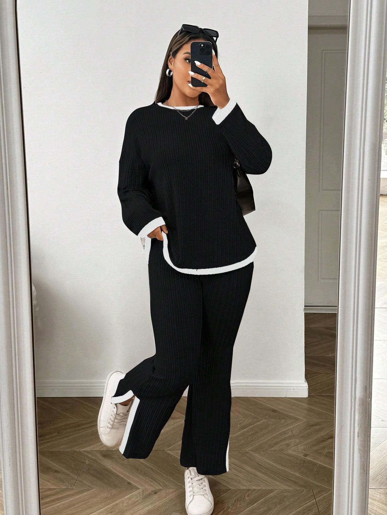 SHEIN DZIANINOWY KOMPLET BLUZKA SPODNIE S06__46