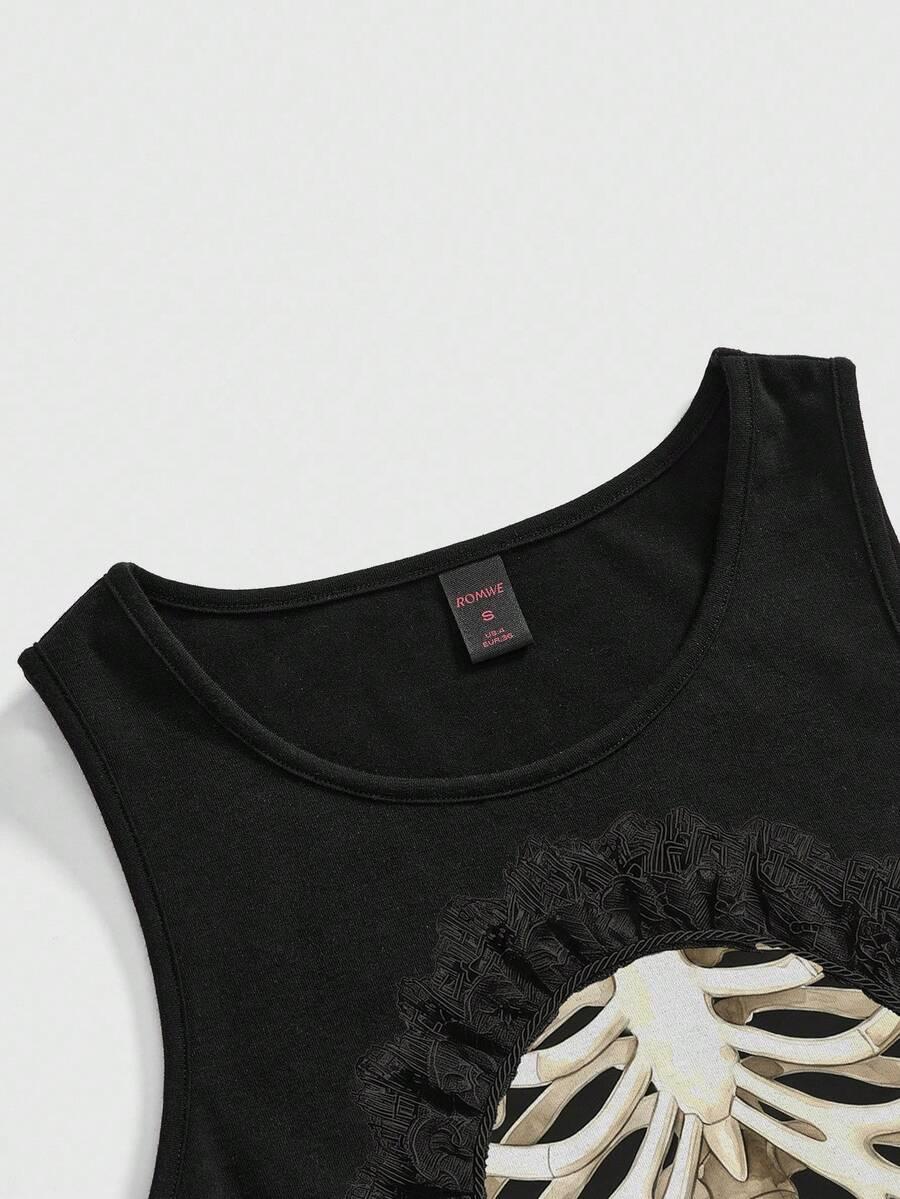 ROMWE CZARNY CROP TOP NADRUK PK01__L