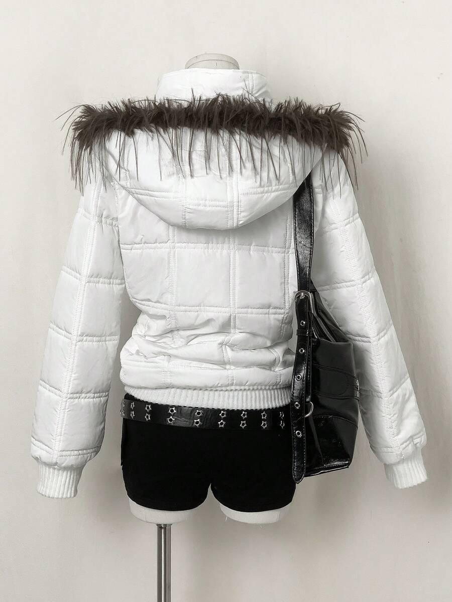 SHEIN BIAŁA PIKOWANA KURTKA KAPTUR S06__L