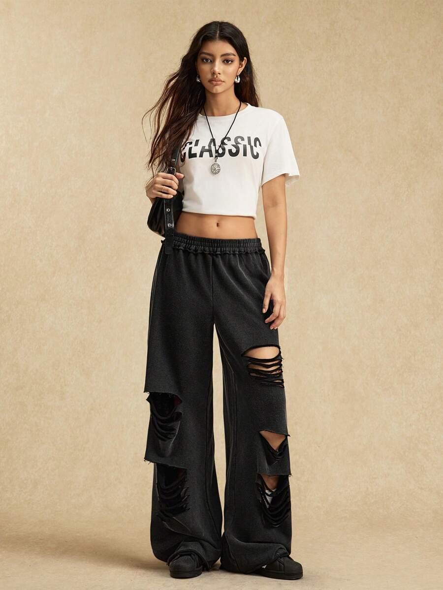 SHEIN CZARNE SPODNIE DRESOWE PRZETARCIA S06__L