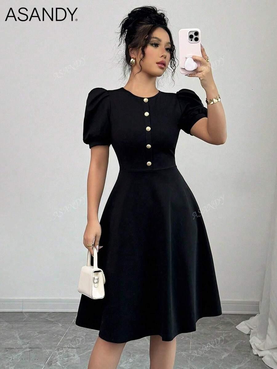 SHEIN CZARNA ROZKLOSZOWANA SUKIENKA S06__M